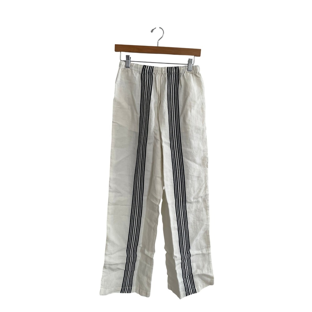 NWT Madewell Pants Pull On Linen Blend Small Bold Placement Stripe Cream Black - Picture 6 of 13